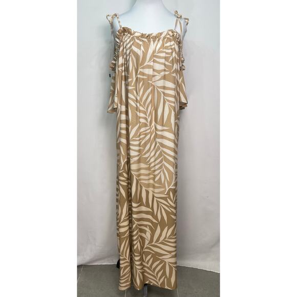 Anthropologie Conditions Apply Palm Leaf Off Shoulder Maxi Dress One Size - Picture 2 of 7